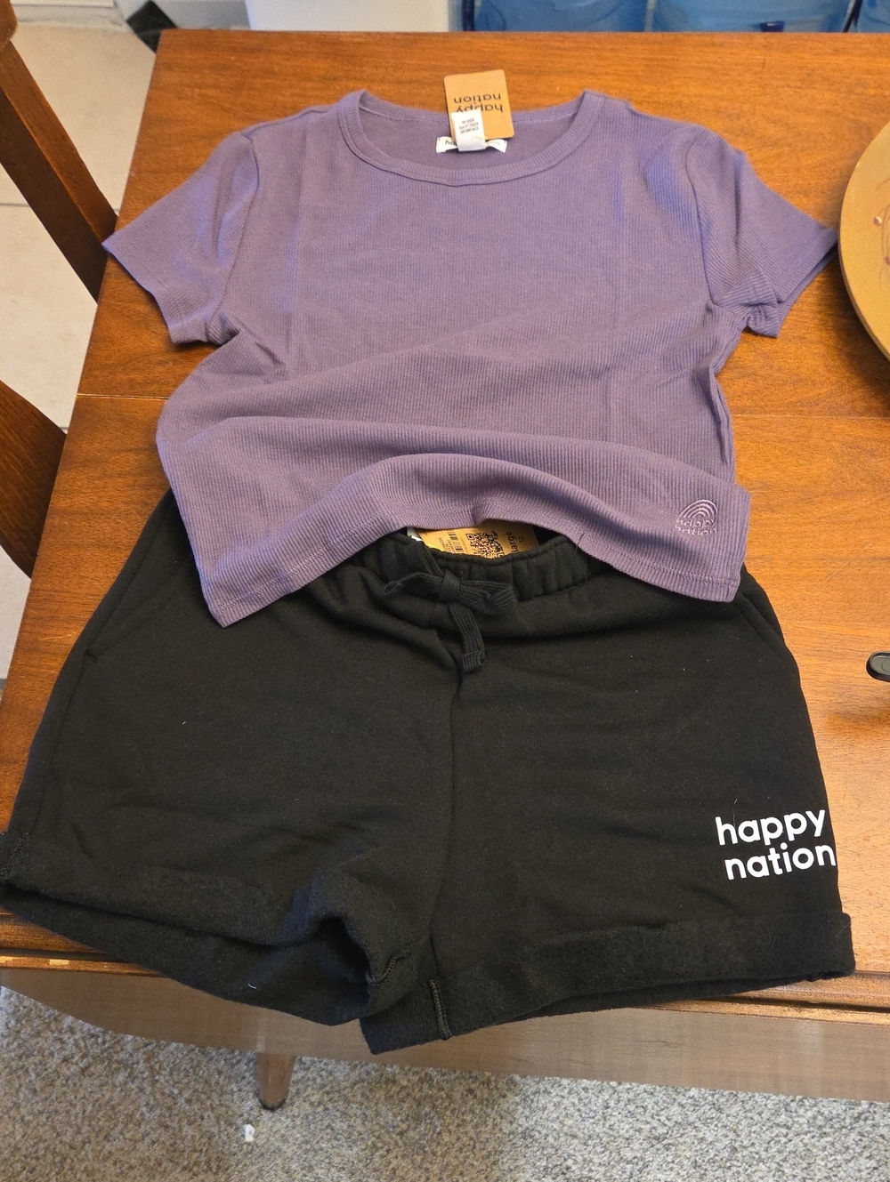Set Of Kids Black/purple - Casual Everyday Bottoms And Shirt..happy Nation
